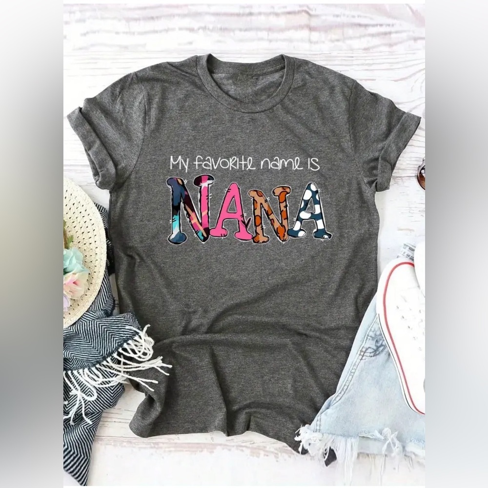667 ❤️ 2X Plus Size Gray My Favorite Name Is Nana Graphic Tee Shirt Top … - Picture 1 of 4